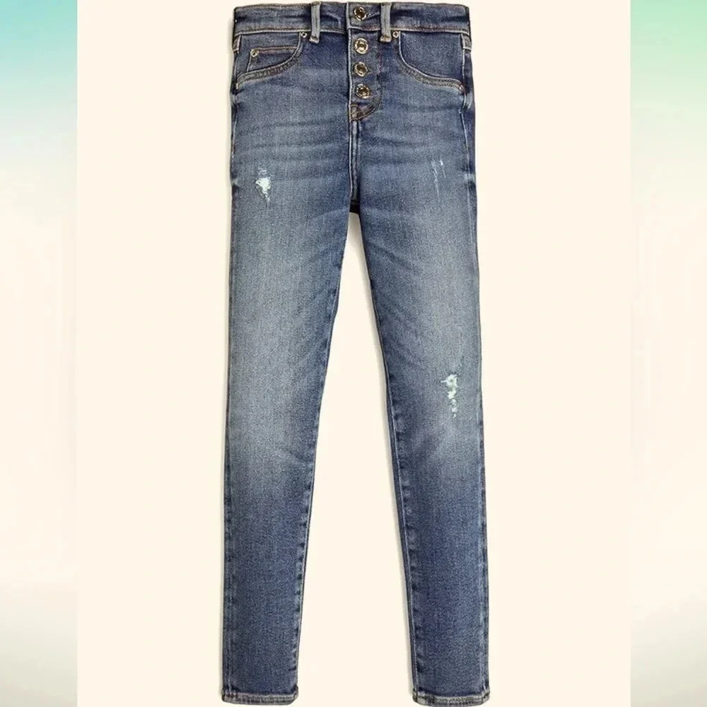 Guess big girls button up front skinny jeans hi waist stretch denim size 7 NWOT